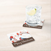 レッドベリーブランチクリスマスに可愛いロビンバード スクエアペーパーコースター (インサイチュ)