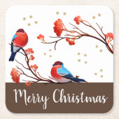 レッドベリーブランチクリスマスに可愛いロビンバード スクエアペーパーコースター (正面)