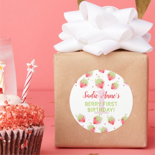 レッドベリーベリースイートストロベリー誕生日 ラウンドシール (パーティー)