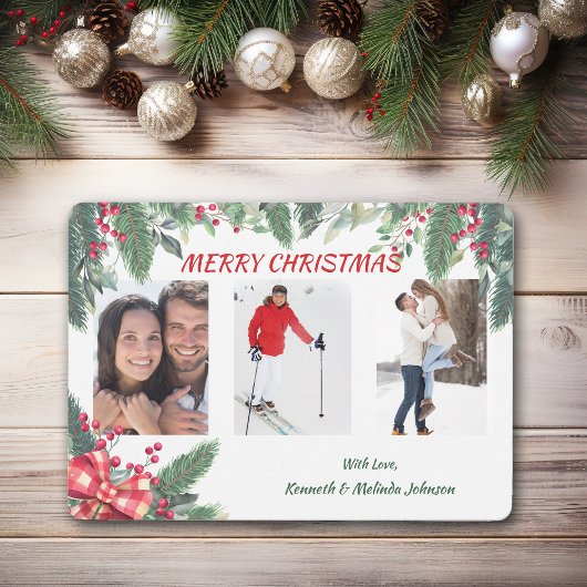 レッドベリーホリーエバーグリーン縁ど写真テンプレート シーズンカード