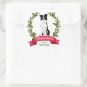 レッドベリーホリーバナーコリー縁どドッグクリスマス スクエアシール (バッグ)