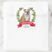 レッドベリーホリーバナーブルドッグクリスマス スクエアシール (バッグ)