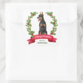 レッドベリーホリーバナー（犬）ドーベルマン・ピンシェルクリスマス スクエアシール (バッグ)