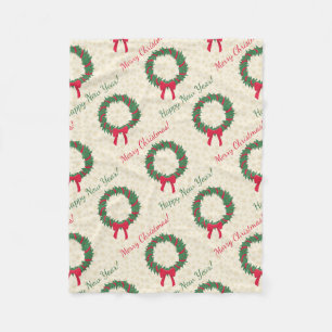 レッドベリーホリーメリークリスマス フリースブランケット