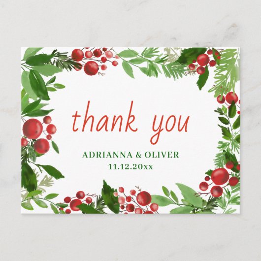 レッドベリーホリ離れースクリスマ結婚スありがとう ポストカード (正面)