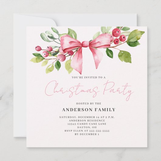 レッドベリーボウクリスマスホリデーパーティー招待状 招待状 (正面)