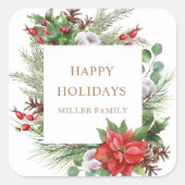 レッドベリーポインセチア・モノグラム スクエアシール (正面)