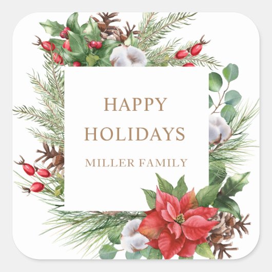 レッドベリーポインセチア・モノグラム スクエアシール (正面)