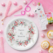 レッドベリーポインセティアスリース結婚クリスマス ペーパープレート (パーティー)