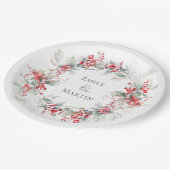 レッドベリーポインセティアスリース結婚クリスマス ペーパープレート (アングル)
