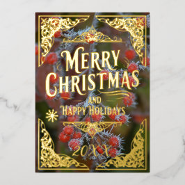 レッドベリーメリークリスマスハッピーホリデーズイヤー 箔シーズンカード