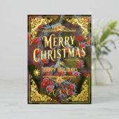 レッドベリーメリークリスマスハッピーホリデーズイヤー 箔シーズンカード (立ち正面)