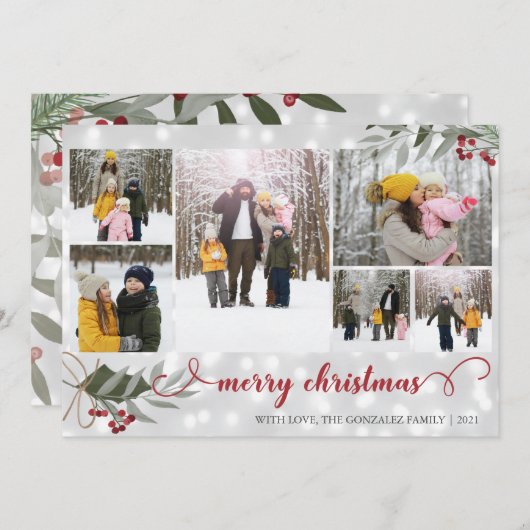 レッドベリーメリークリスマスホリデーカードの写真 シーズンカード (正面/裏面)