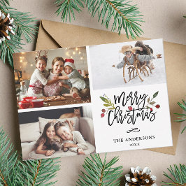 レッドベリーメリークリスマス3フォトコラージュ シーズンカード