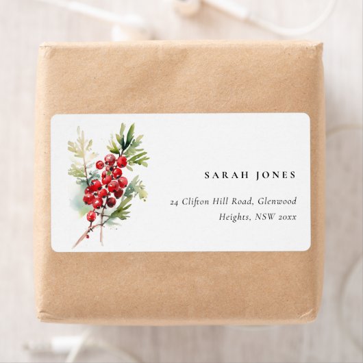 レッドベリーモミ冬のクリスマスの葉のアドレス ラベル (インサイチュ)