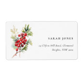 レッドベリーモミ冬のクリスマスの葉のアドレス ラベル (正面)