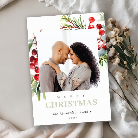 レッドベリーモミ冬のクリスマスウォーターの色の写真 シーズンカード