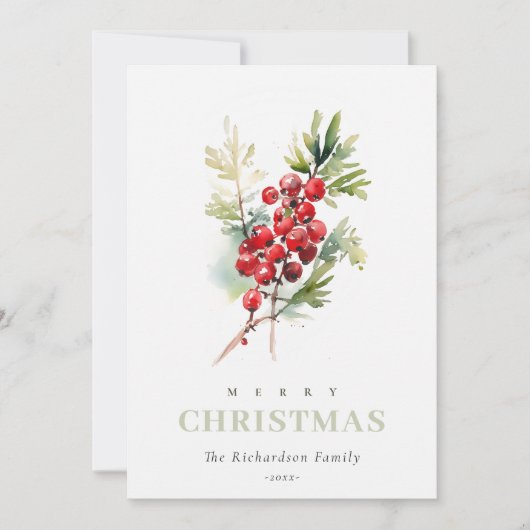 レッドベリーモミ冬クリスマスフォトウォーターカラー シーズンカード (正面)