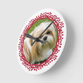 レッドベリーリースカスタムの写真フレームデザイン ラウンド壁時計 (傾斜)