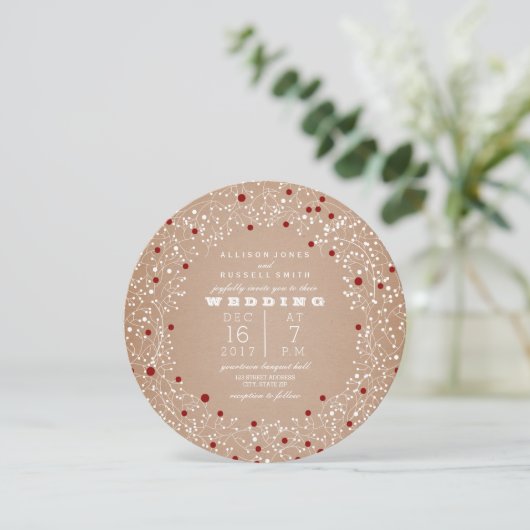 レッドベリーリースラウンドクリスマ結婚ス 招待状 (スタンド正面)