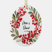 レッドベリーリース結婚クリスマス セラミックオーナメント (右)