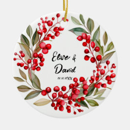 レッドベリーリース結婚クリスマス セラミックオーナメント
