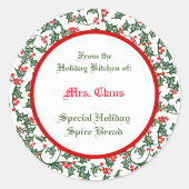 レッドベリー付きグリーンホリーカスタムベーキングシール ラウンドシール (正面)