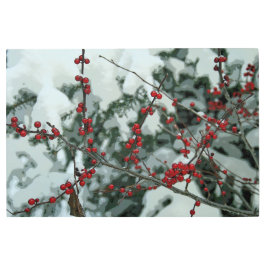 レッドベリー凍っていウィンターメタルウォールアート メタルプリント