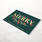 レッドベリー緑のビジネスのロゴメリークリスマス 箔シーズンカード (回転した状態)
