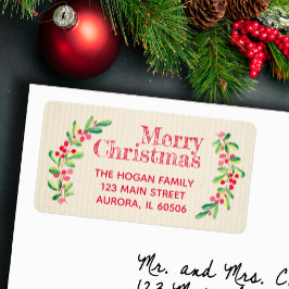 レッドベリー葉ズアイボリークリスマスホリデーリターン ラベル