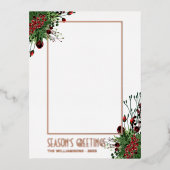 レッドベリー葉ズリースウォーター色バラ金ゴールド 箔シーズンポストカード (正面)