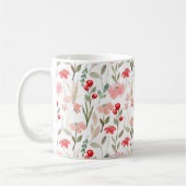 レッドベリー赤面ピンクの水彩花柄 コーヒーマグカップ (左)