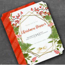 レッドベリー金ゴールド幾何学的フレームクリスマスホリデー