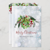レッドベリー雪の結晶ビジネスロゴクリスマス シーズンカード (正面/裏面)