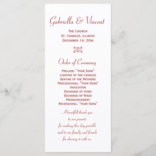 レッドベリー霜の降りたウィンターウェディングプログラム プログラム (裏面)