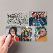 レッドベリー4写真メリークリスマスハッピーニューイヤー アクリル招待状 (インサイチュ (ポータブル))