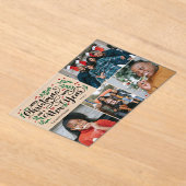 レッドベリー4写真メリークリスマスハッピーニューイヤー アクリル招待状 (レイダウン)