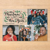 レッドベリー4写真メリークリスマスハッピーニューイヤー アクリル招待状 (正面)