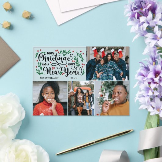 レッドベリー4写真メリークリスマスハッピーニューイヤー アクリル招待状 (インサイチュ (ウェディング))