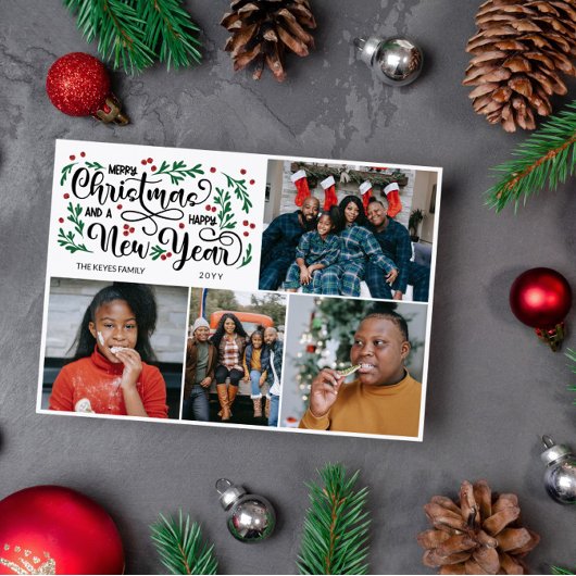 レッドベリー4写真メリークリスマスハッピーニューイヤー シーズンカード