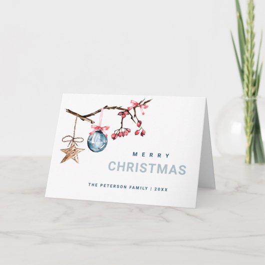 レッドベリー&クリスマスオーナメント水彩 シーズンカード (正面)