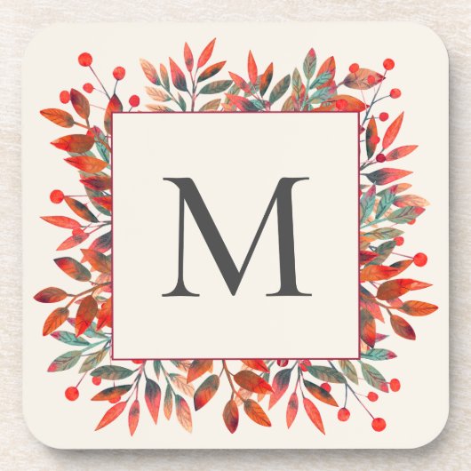 レッドベリー&グリーン離れズモノグラム コースター (正面)