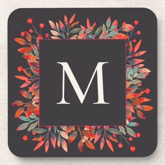 レッドベリー&グリーン離れズモノグラム コースター (正面)