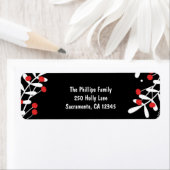 レッドベリー&ホワイト葉ズブラックホリデーカード ラベル (インサイチュ)