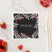 レッドベリー&ホワイト葉ズブラックホリデーパーティー スタンダードカクテルナプキン (インサイチュ)