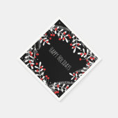 レッドベリー&ホワイト葉ズブラックホリデーパーティー スタンダードカクテルナプキン (角)