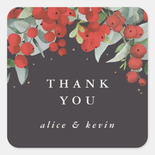 レッドベリー+ユーカリプトゥスクリスマスサンキュー スクエアシール (正面)