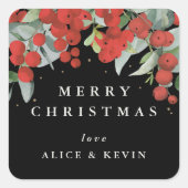 レッドベリー+ユーカリプトゥスメリークリスマス/カスタム スクエアシール (正面)