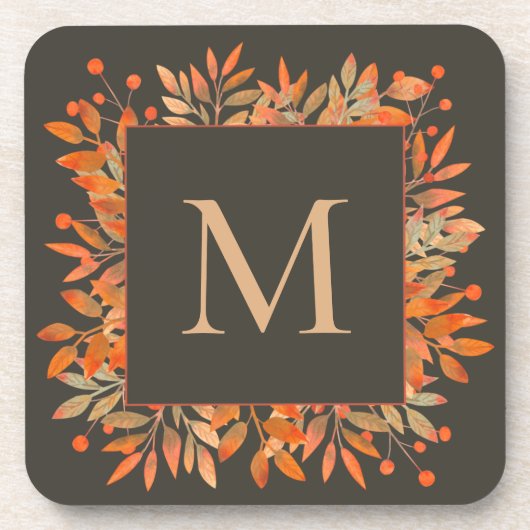 レッドベリー&紅葉ブラウンモノグラム コースター (正面)