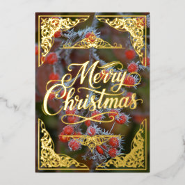 レッドベリー、金ゴールドメリークリスマス 箔シーズンカード